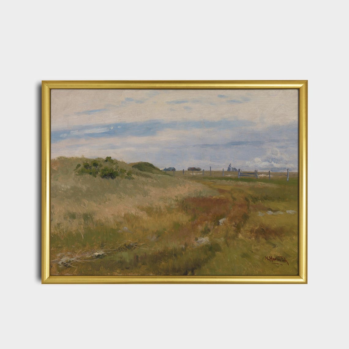 Windswept Moorland Heath with Distant Cottages Vintage Art Poster - Image 2
