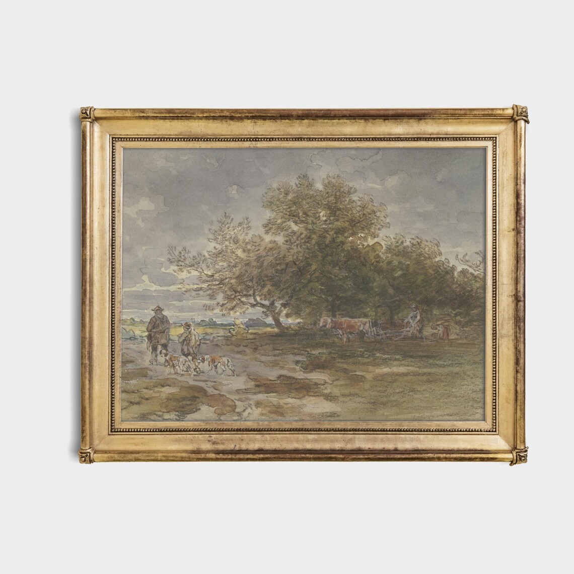 Countryside Plow Team With Figures And Dogs Vintage Art Poster - Image 4