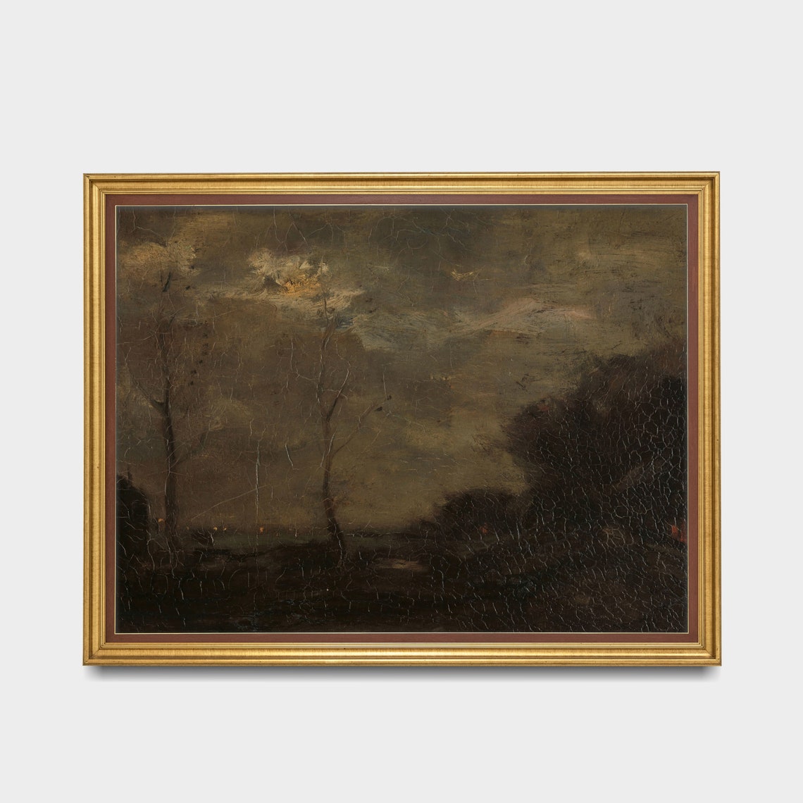 Vintage Landscape Painting Antique Country Landscape Moody Rustic Print Moonlight Fine Art Wall Art - Image 3