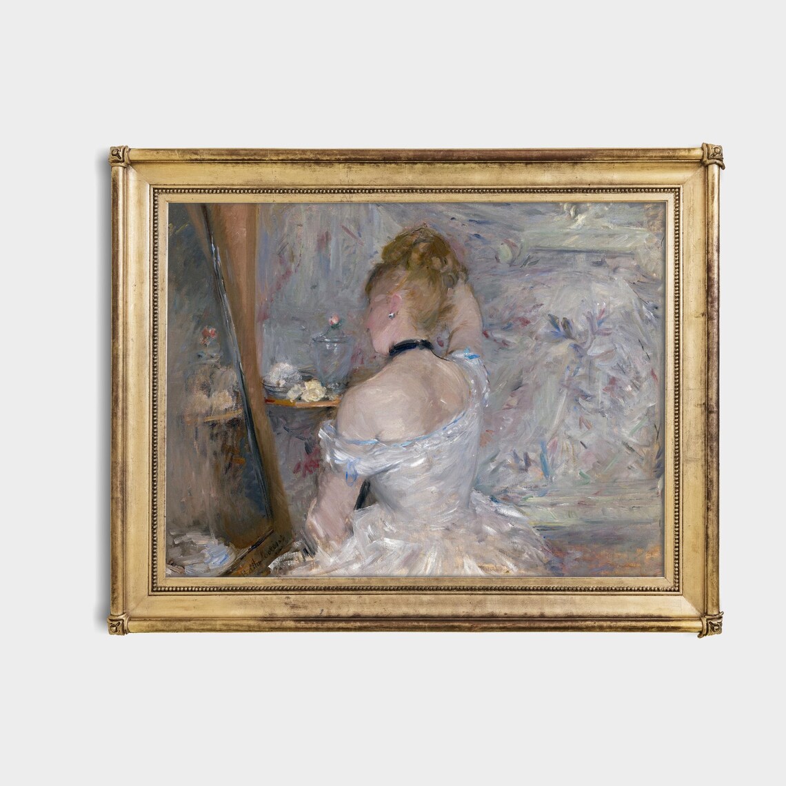 Woman at Her Vanity in White Dress Vintage Impressionist Poster - Image 4