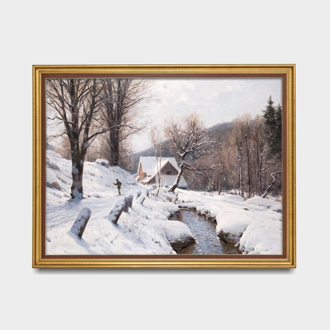 Vintage Winter Landscape, Rustic Cabin Art Print - Image 3