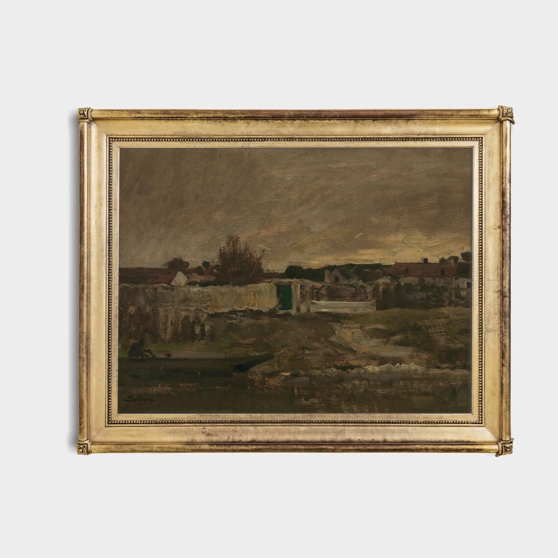 Dark Moody Old Farm Village Landscape at Dusk Vintage Poster - Image 4