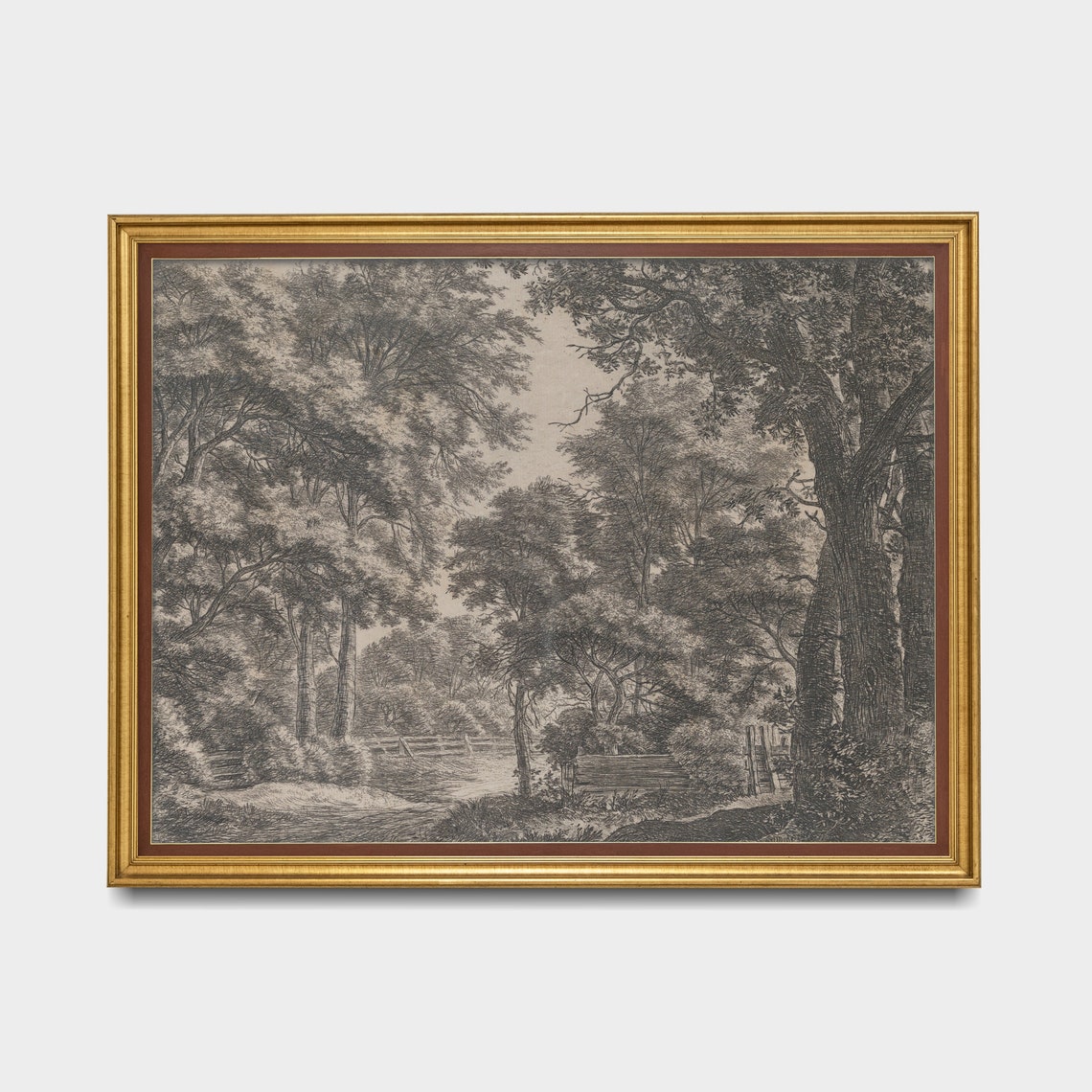 Print And Ship Landscape Sketch Print Vintage Drawing Neutral Rustic Country Decor Antique Etching Wall Art Forest Nature Art - Image 5