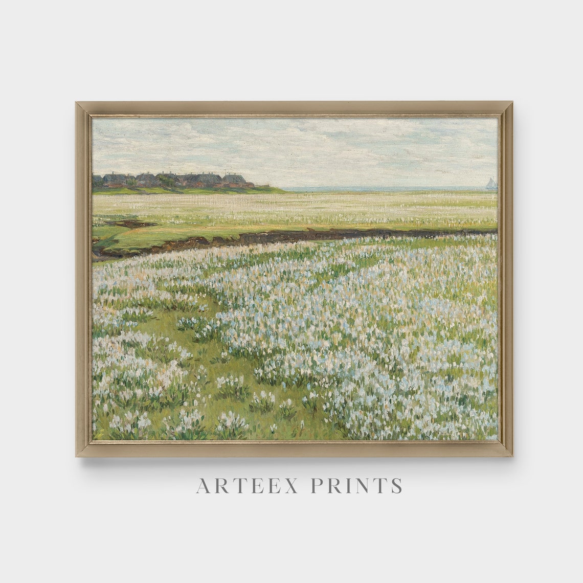 Wildflower Meadow with a Distant Village Antique Landscape Poster - Image 5