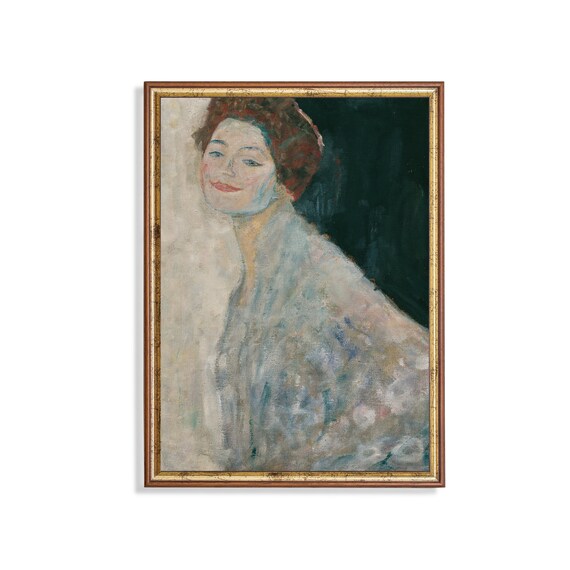 Smiling Red-Haired Woman in a Flowing Pale Dress Vintage Poster