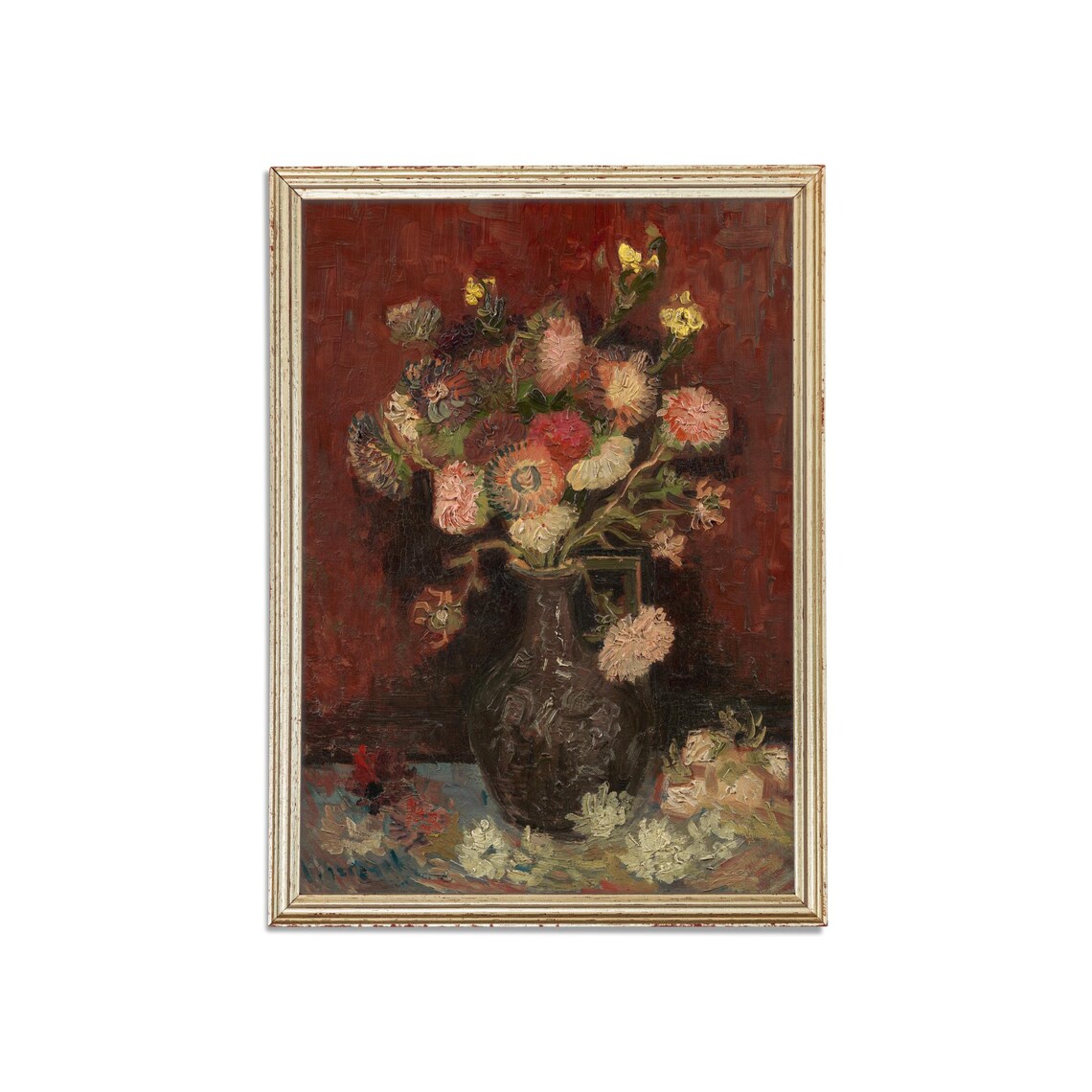 Vibrant Pink Asters and Gladioli in a Dark Vase Bold Floral Poster - Image 3