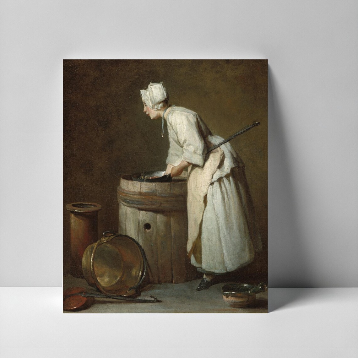 French Washerwoman Scrubbing At Wooden Tub Chardin Style Poster - Image 2