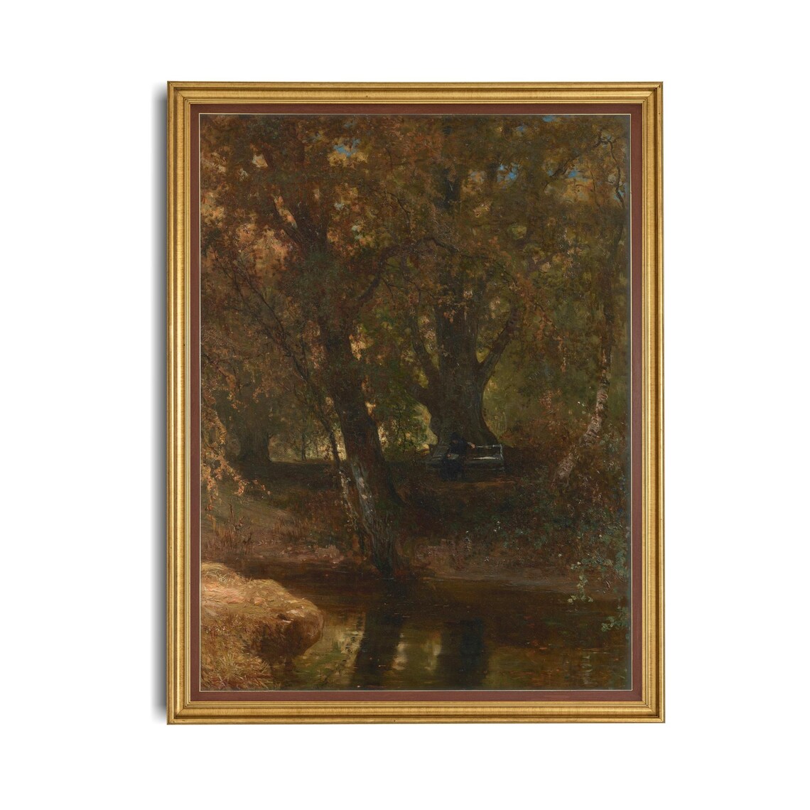 Golden Autumn Woodland with a Wandering Stream Vintage Poster - Image 4