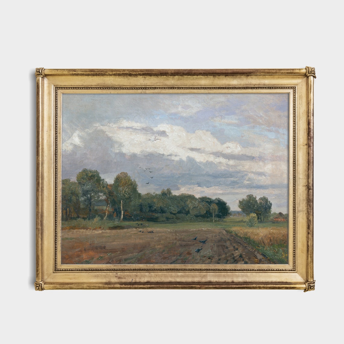 Vintage Plowed Field With Crows Under Dramatic Clouds Country Poster - Image 4