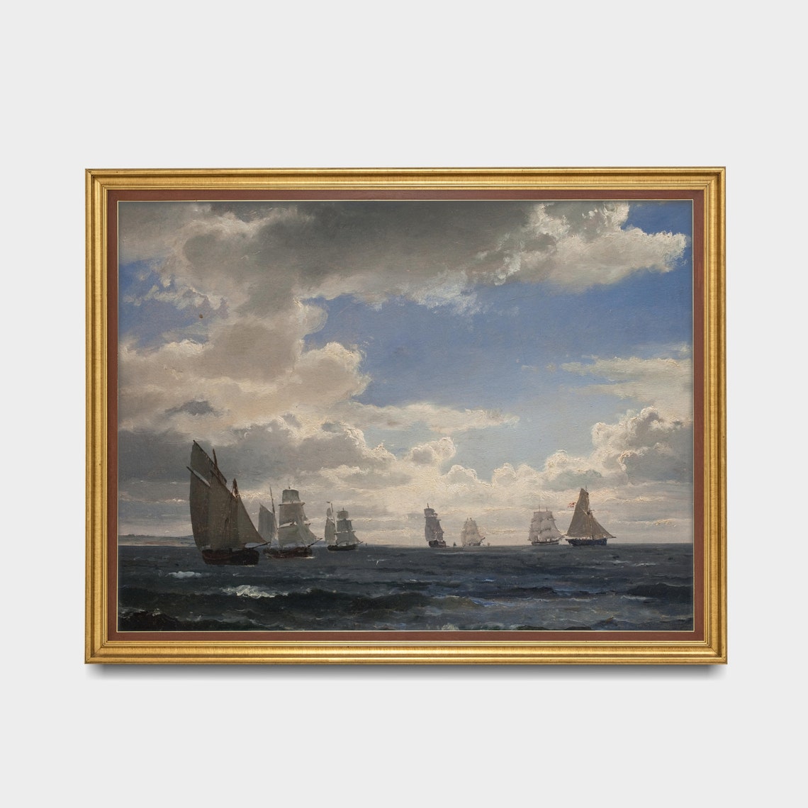 Fleet of Tall Sailing Ships Under a Cloudy Sky Vintage Poster - Image 3
