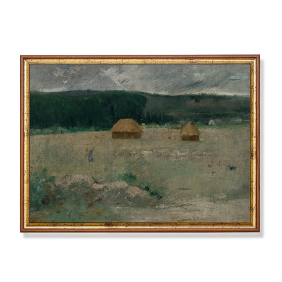 Vintage Landscape Painting Antique Country Landscape Wall Art Moody Rustic Fine Print Farmhouse Decor