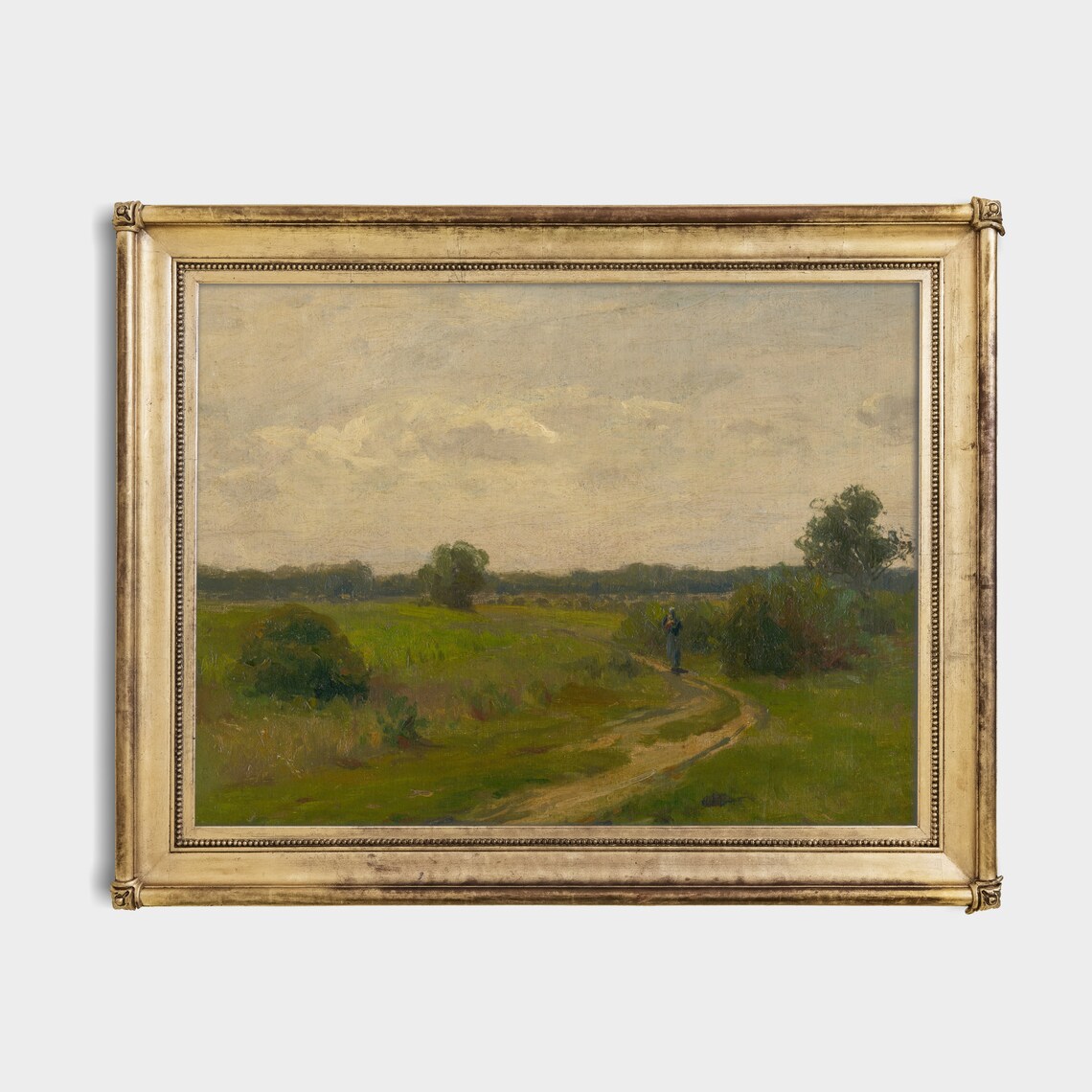 Lone Walker on a Winding Country Path Vintage Landscape Poster - Image 2