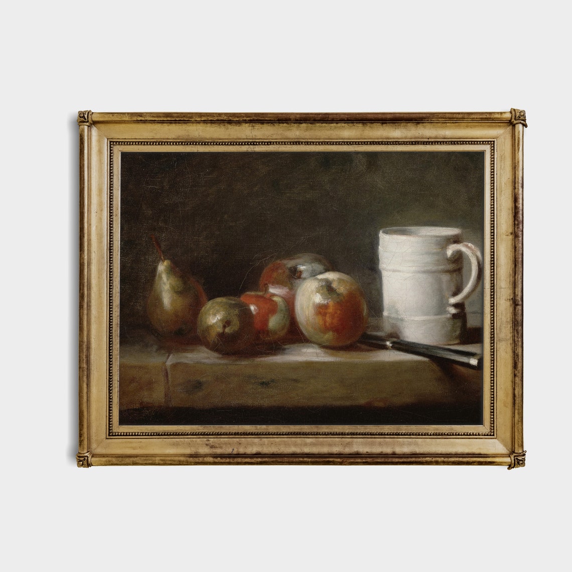 Ripe Pears and Apples Beside a White Mug Vintage Still Life Poster - Image 4