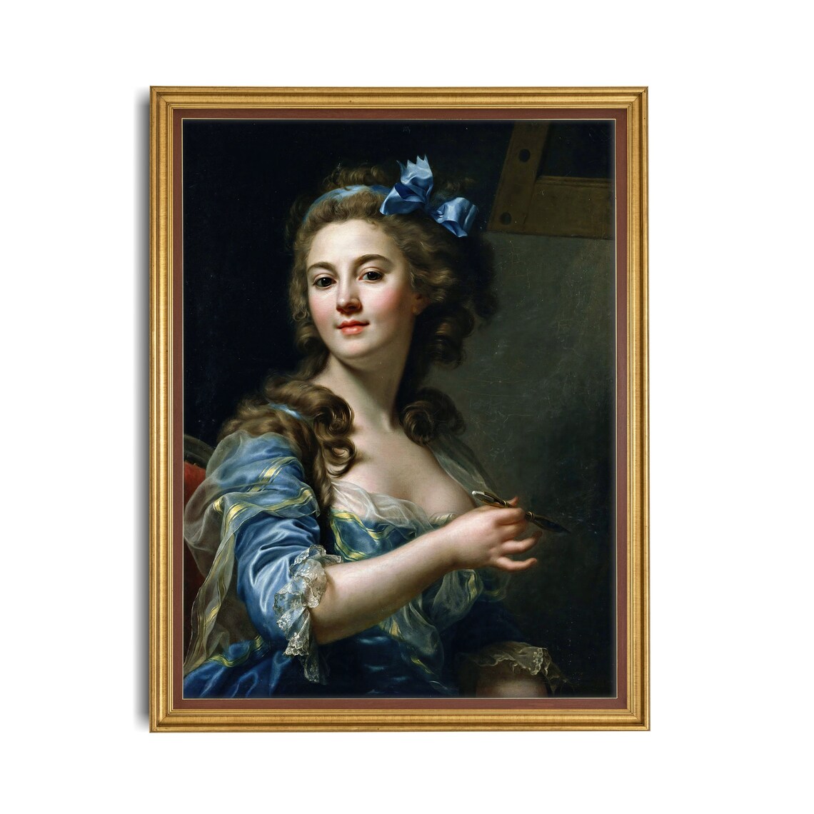Young Woman Artist in Blue Dress Holding a Paintbrush Poster - Image 2