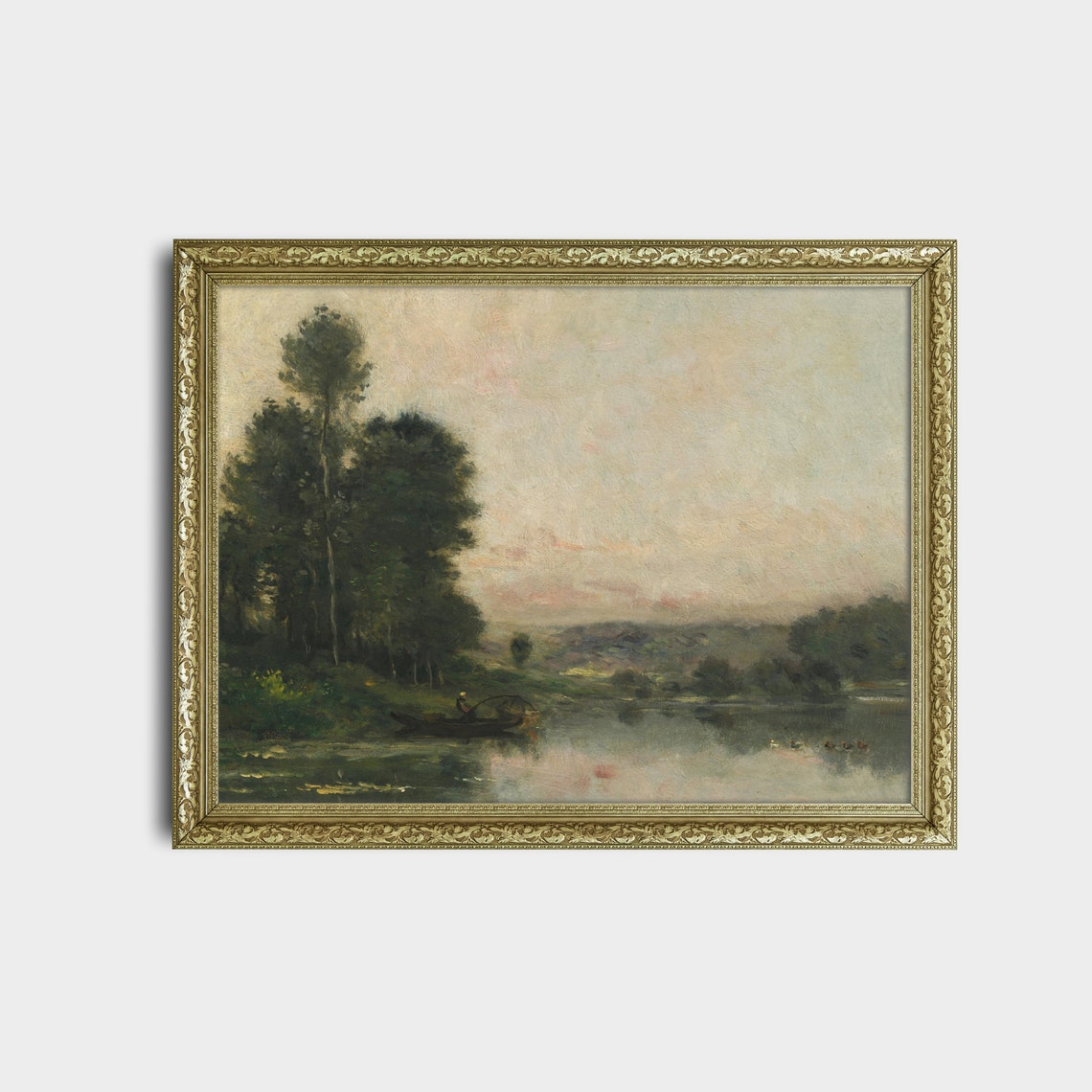 Riverside Trees with a Rowing Boat Barbizon Style Vintage Poster - Image 2