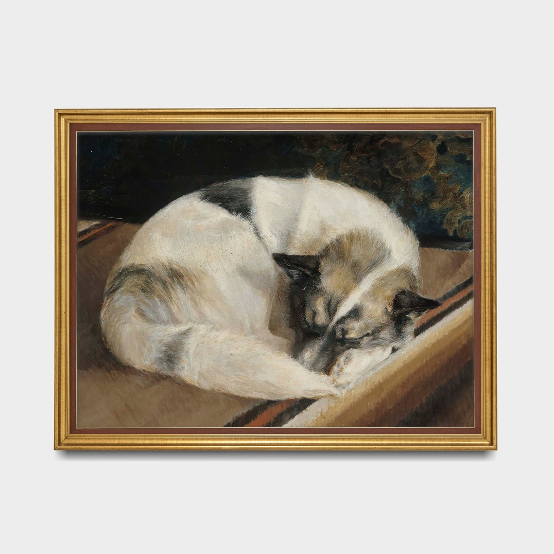 Sleeping Dog Curled Up on a Couch Cozy White Dog Vintage Pet Poster - Image 4