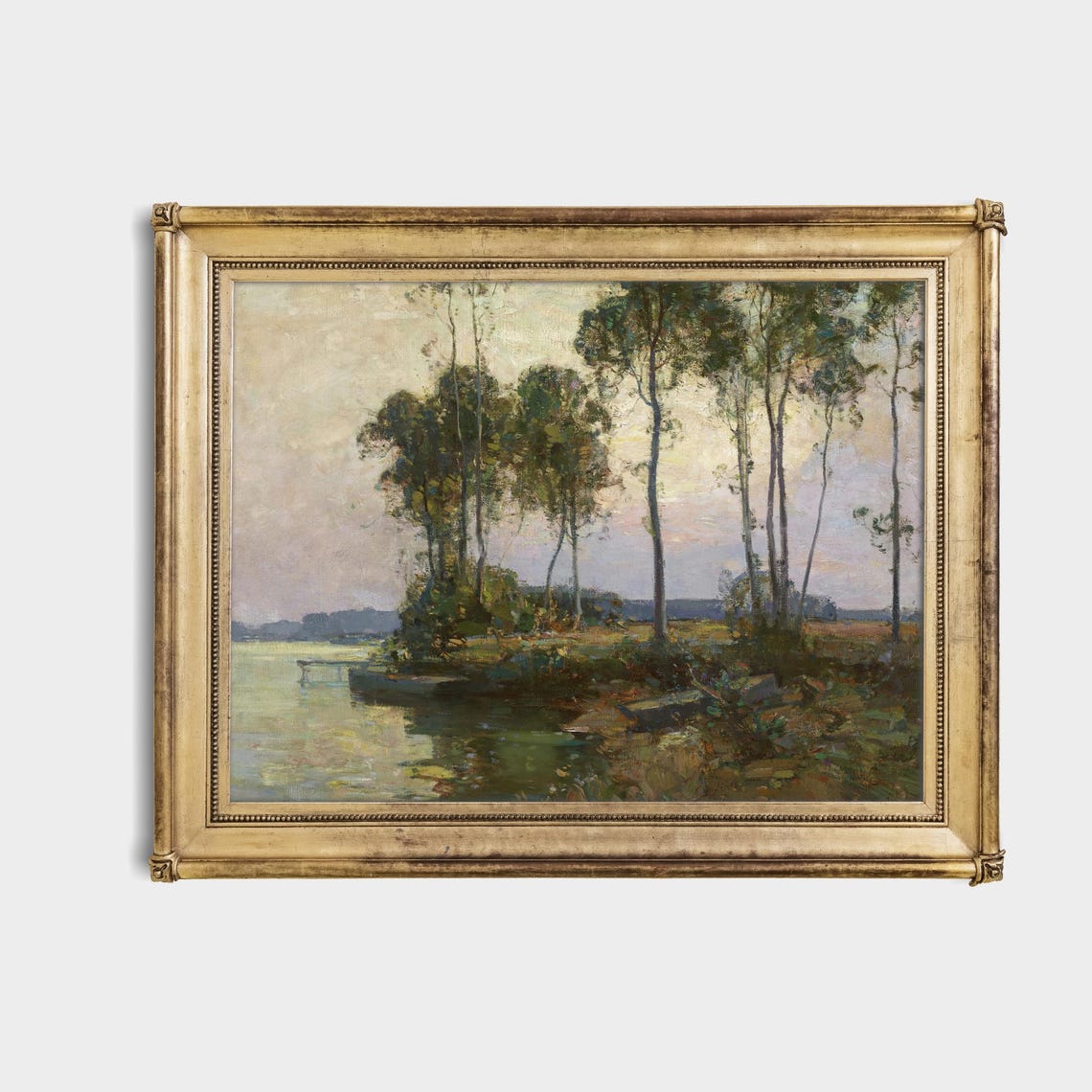 Antique Evening River With Tall Trees Impressionist Art Poster - Image 4