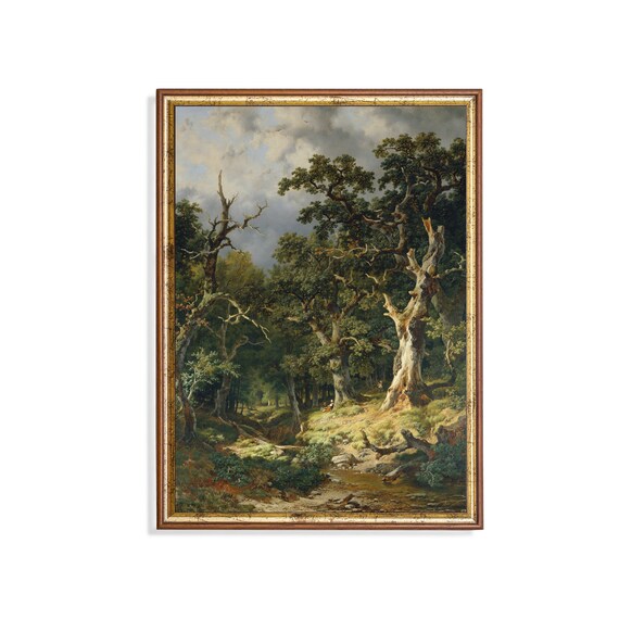 Printed And Shipped Vintage Landscape Painting Antique Tree Forest Wooded Landscape Fine Print Farmhouse Decor Mailed Print