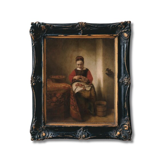 Young Woman Peeling Apples Vintage Dutch Baroque Art Print Nicolaes Maes Classic Still Life Old Master Painting Reproduction