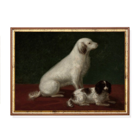 Vintage Dogs Painting Antique Animal Print Moody Rustic Art Dog Lover Gift Instant Wall Art Farmhouse Decor