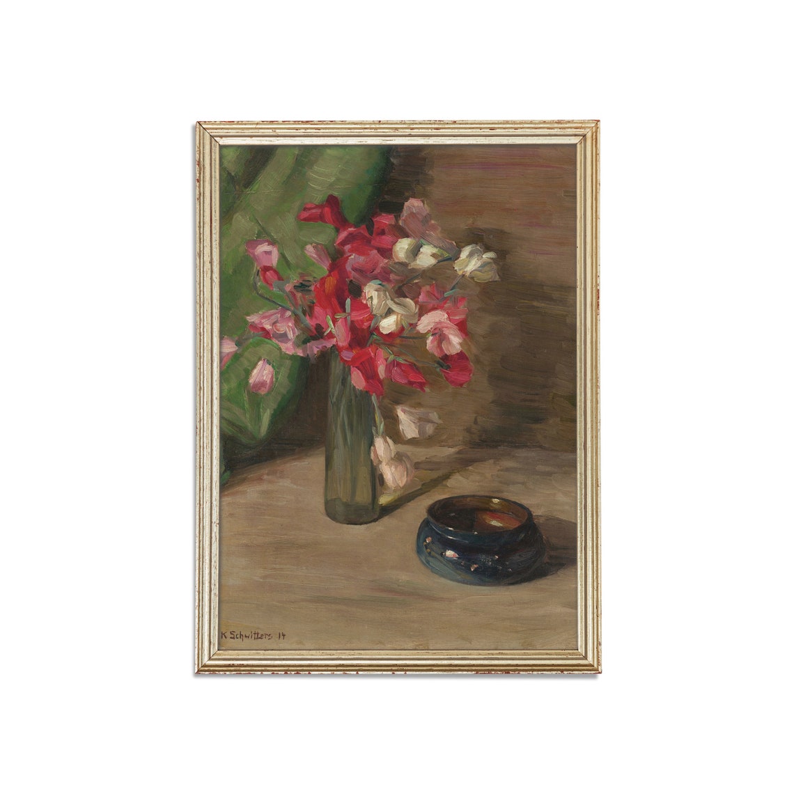 Red and White Blossoms in a Glass Vase Vintage Floral Poster - Image 5