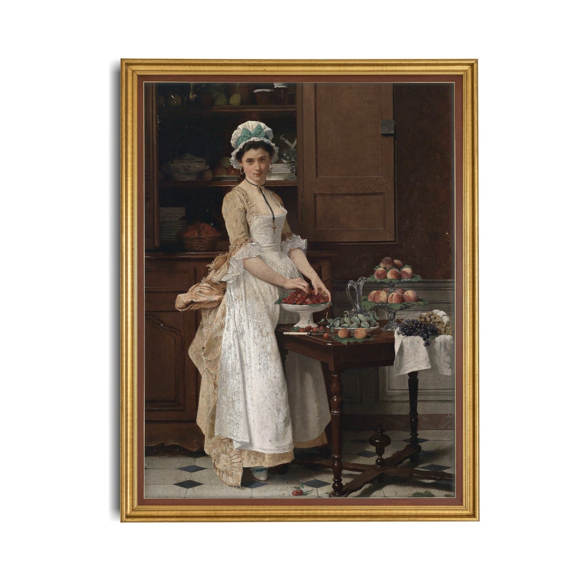 Victorian Kitchen Scene With a Maid Arranging Cherries Poster - Image 2