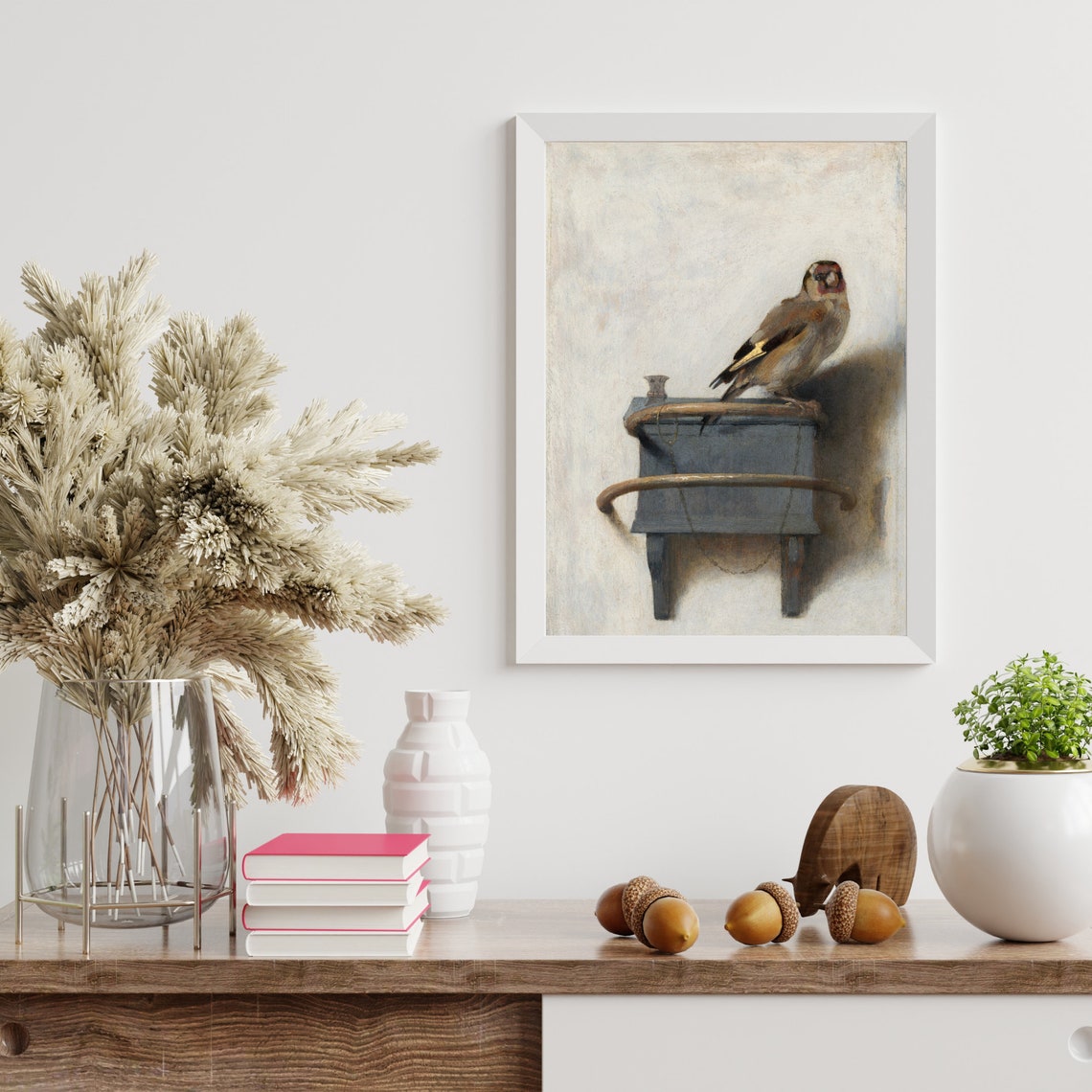 Goldfinch Perched on a Blue Feeder Box Classic Dutch Painting Poster - Image 2