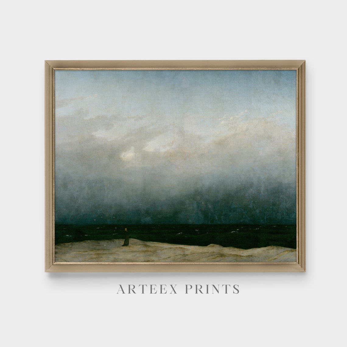 Lone Figure Before a Dark Moonlit Sea Romantic Oil Art Poster - Image 5