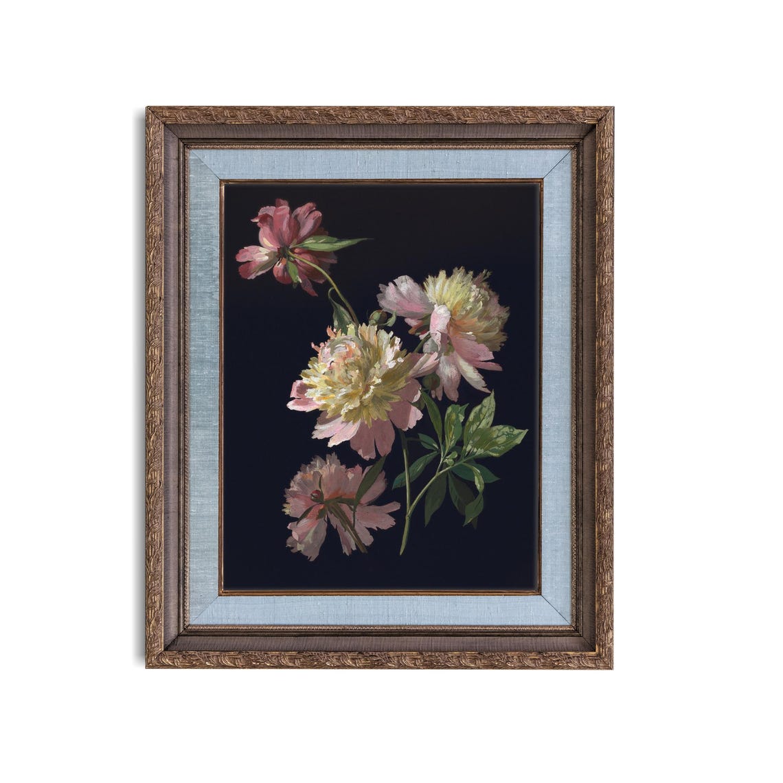 Dark Academia Peonies Still Life on a Black Background Art Poster - Image 5