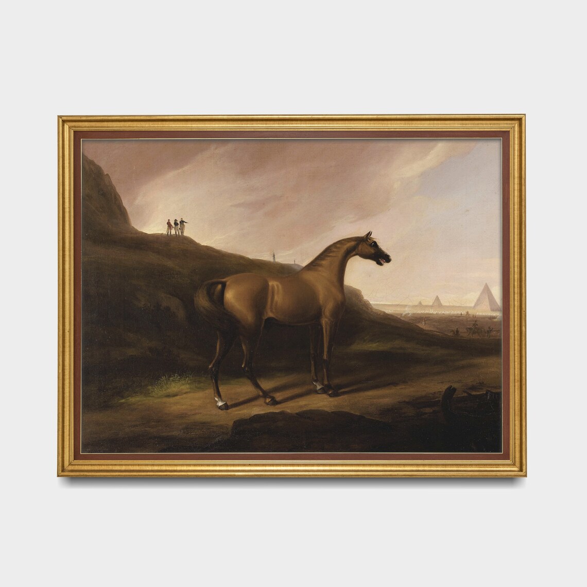 Bay Horse Standing Before Pyramids Desert Dusk Vintage Equine Poster - Image 3