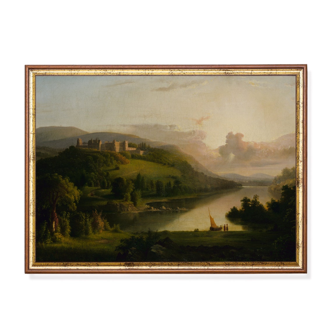Lake Painting Vintage Wall Art Country Landscape Dark Moody Living Room Decor Art Oil Painting Print