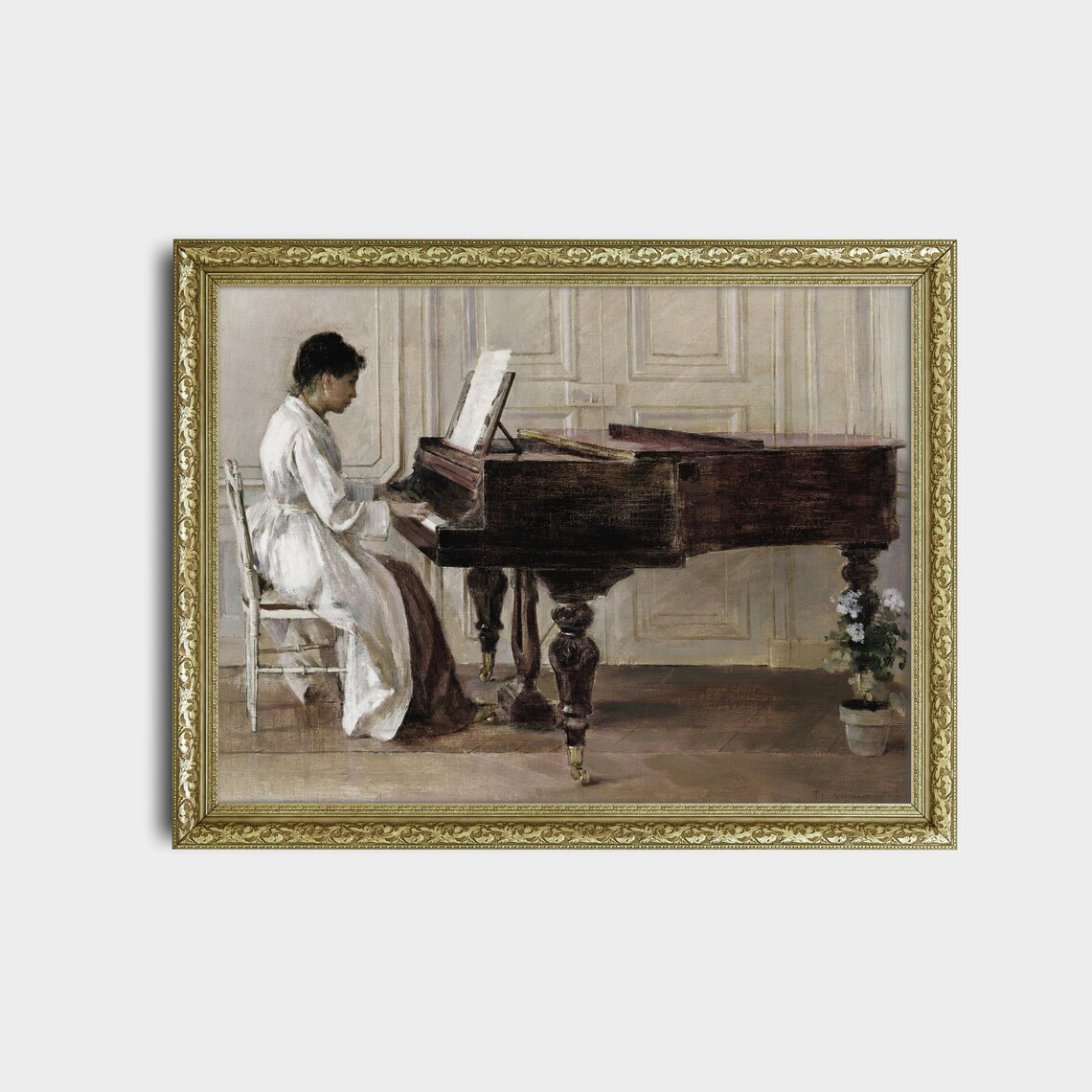 Woman Playing a Grand Piano in a Sunlit Danish Interior Painting Poster - Image 4