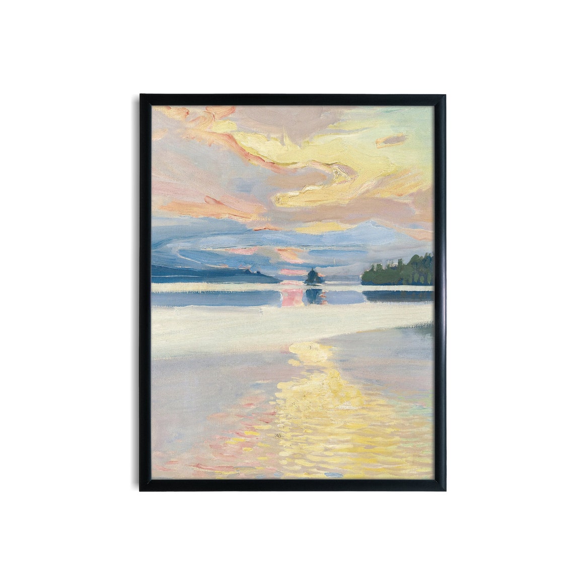 Sunset Over Calm Lake with Golden Reflections Vintage Poster - Image 3