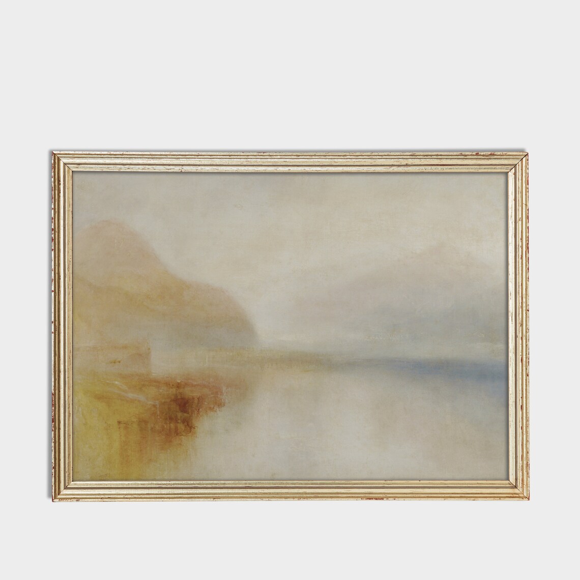 Soft Tonal Misty Lake Landscape in Warm Golden Hues Vintage Poster - Image 3