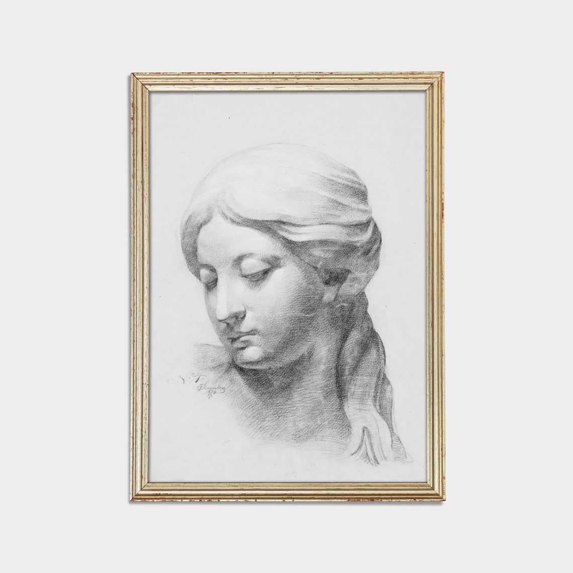 Antique Pencil Sketch of a Woman's Head Classical Art Poster - Image 2