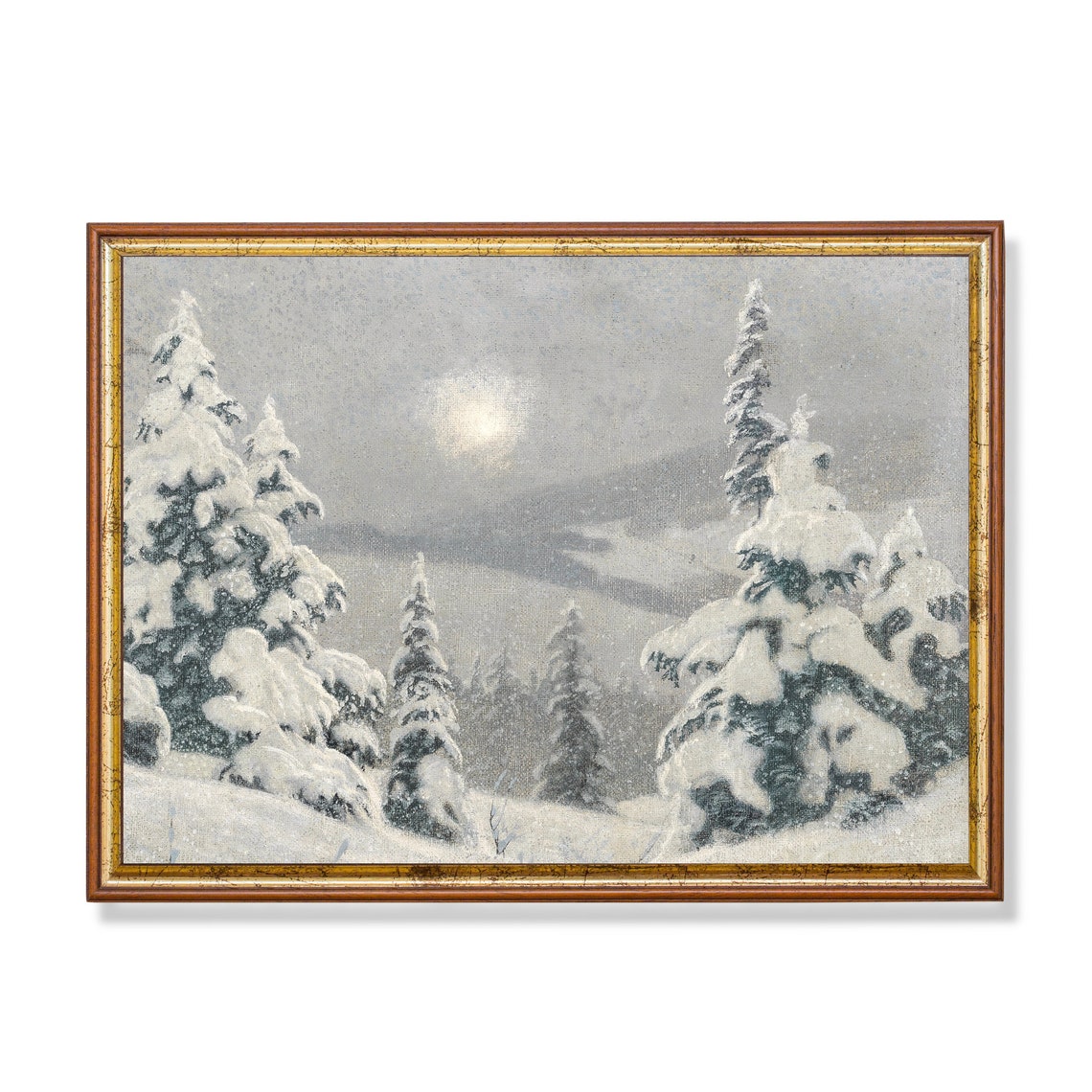 Snow-Laden Firs Under a Glowing Winter Sky at Dusk Magical Poster