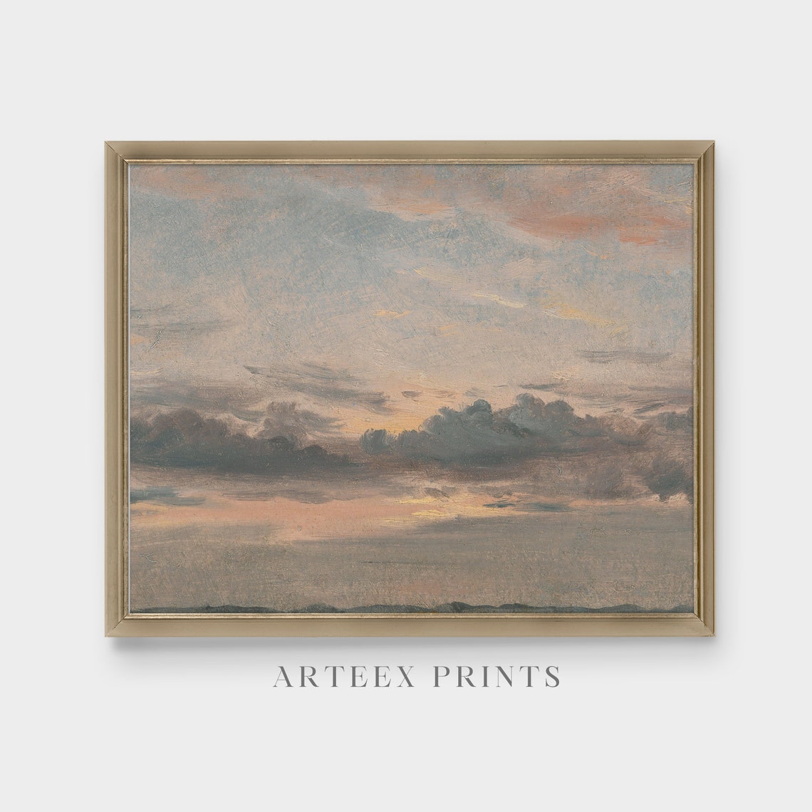 Pink Sunset Cloud Study Over the Horizon Antique Sky Painting Poster - Image 5