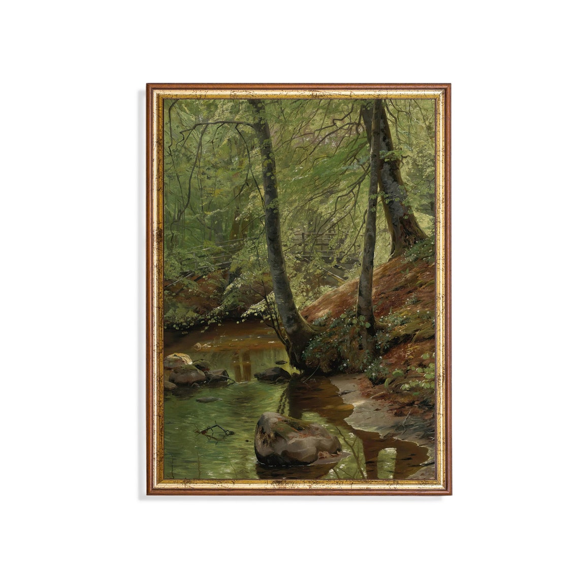 Print And Ship Rustic Landscape Painting Moody Forest Fine Art Print Cabin Decor Vertical Nature Antique Print Mailed Art