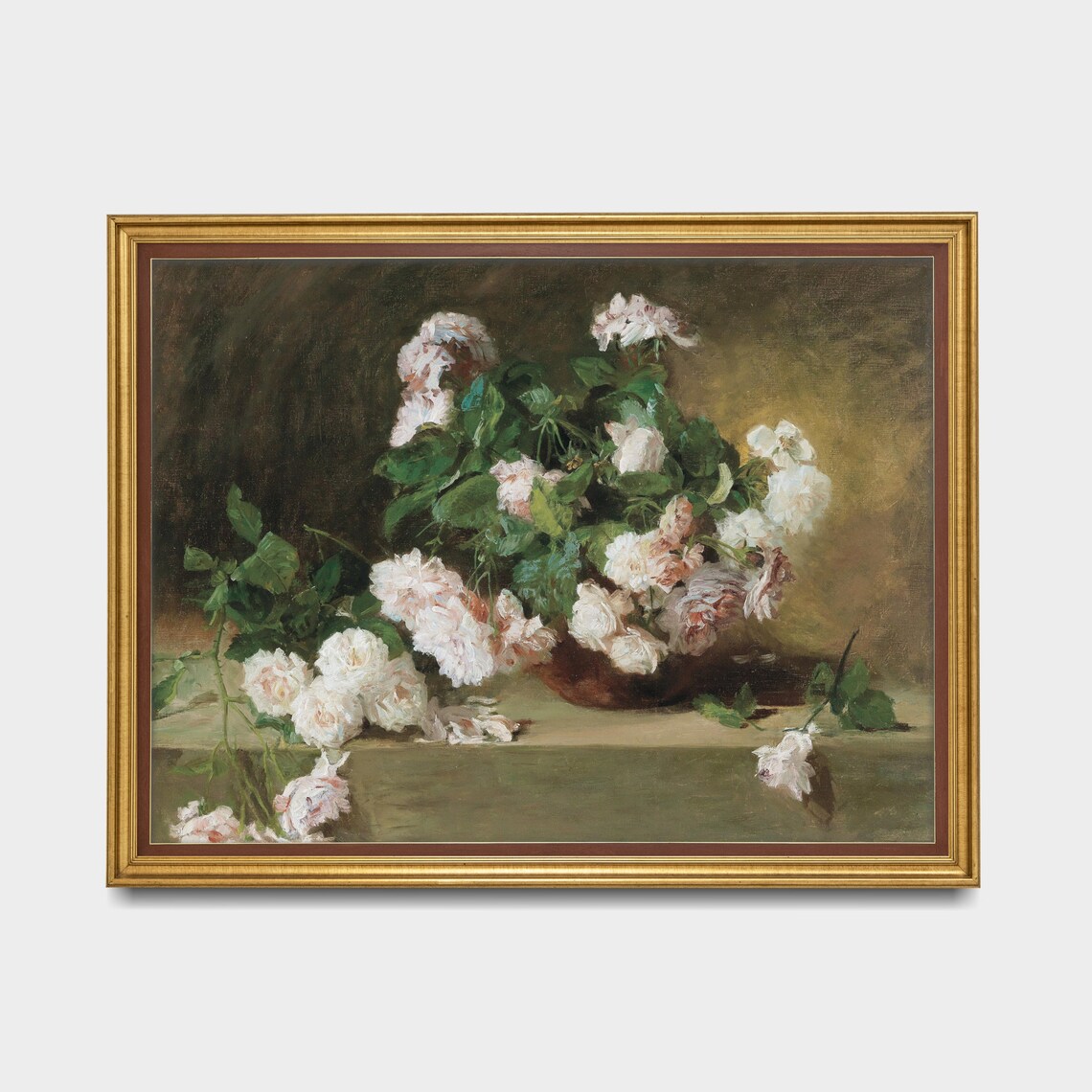 White Roses in a Bowl Antique Floral Still Life Painting Poster - Image 5