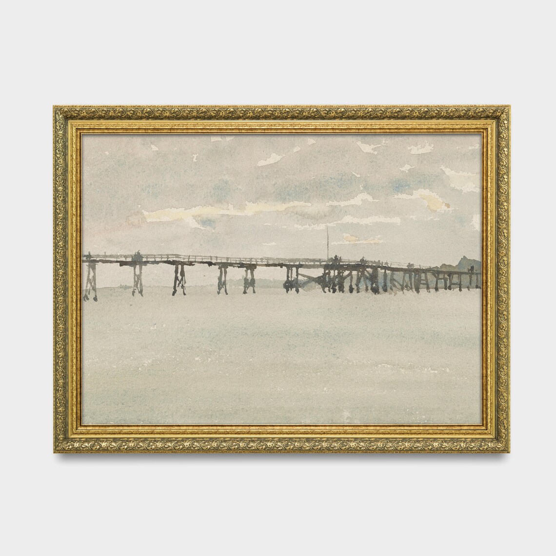 Long Wooden Pier Over a Calm Sea Minimalist Watercolor Poster - Image 3