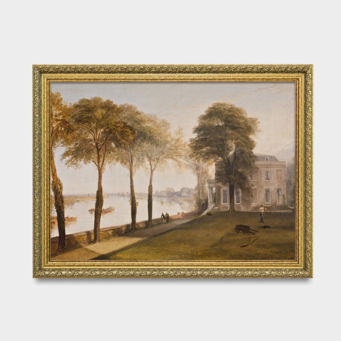 Grand Riverside Manor Framed by Tall Trees Antique Estate Poster - Image 2