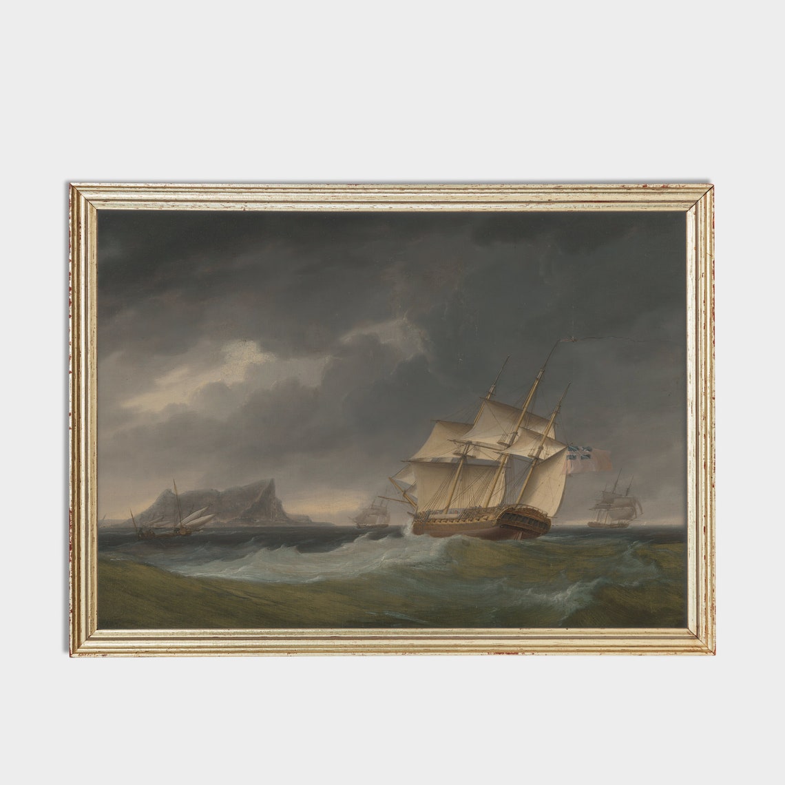 Sailing Ship Painting Nautical Decor Vintage Seascape Print Moody Rustic Wall Decor Art Antique Ocean - Image 2