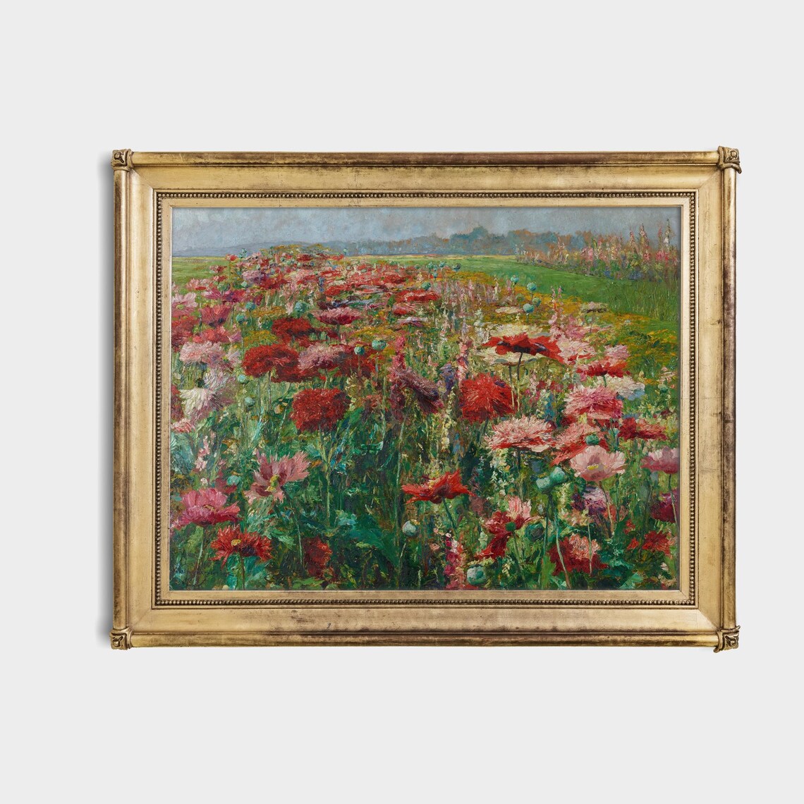 Red Pink Poppy Field Impressionist Vintage Floral Landscape Poster - Image 4