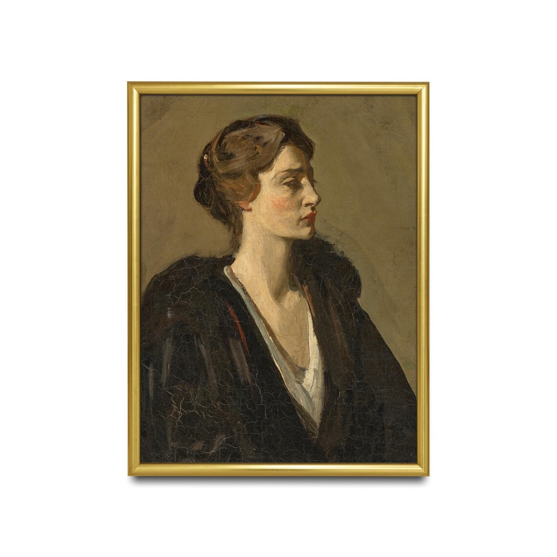 Vintage Woman Portrait, Rustic Oil Painting Art Print - Image 2