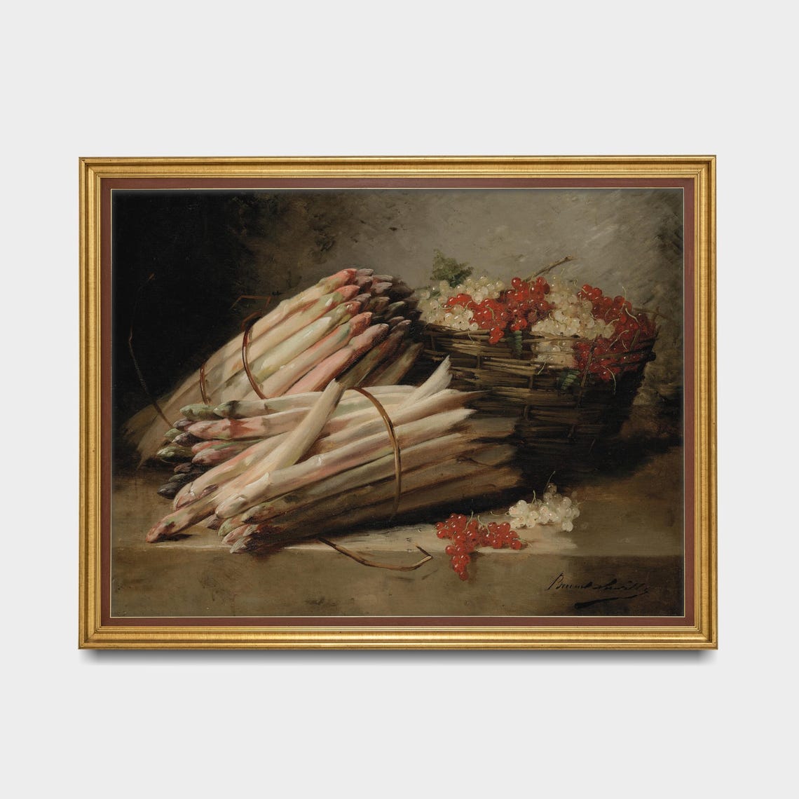 Asparagus Bundle with Red Currants Basket Vintage Still Life Poster - Image 5