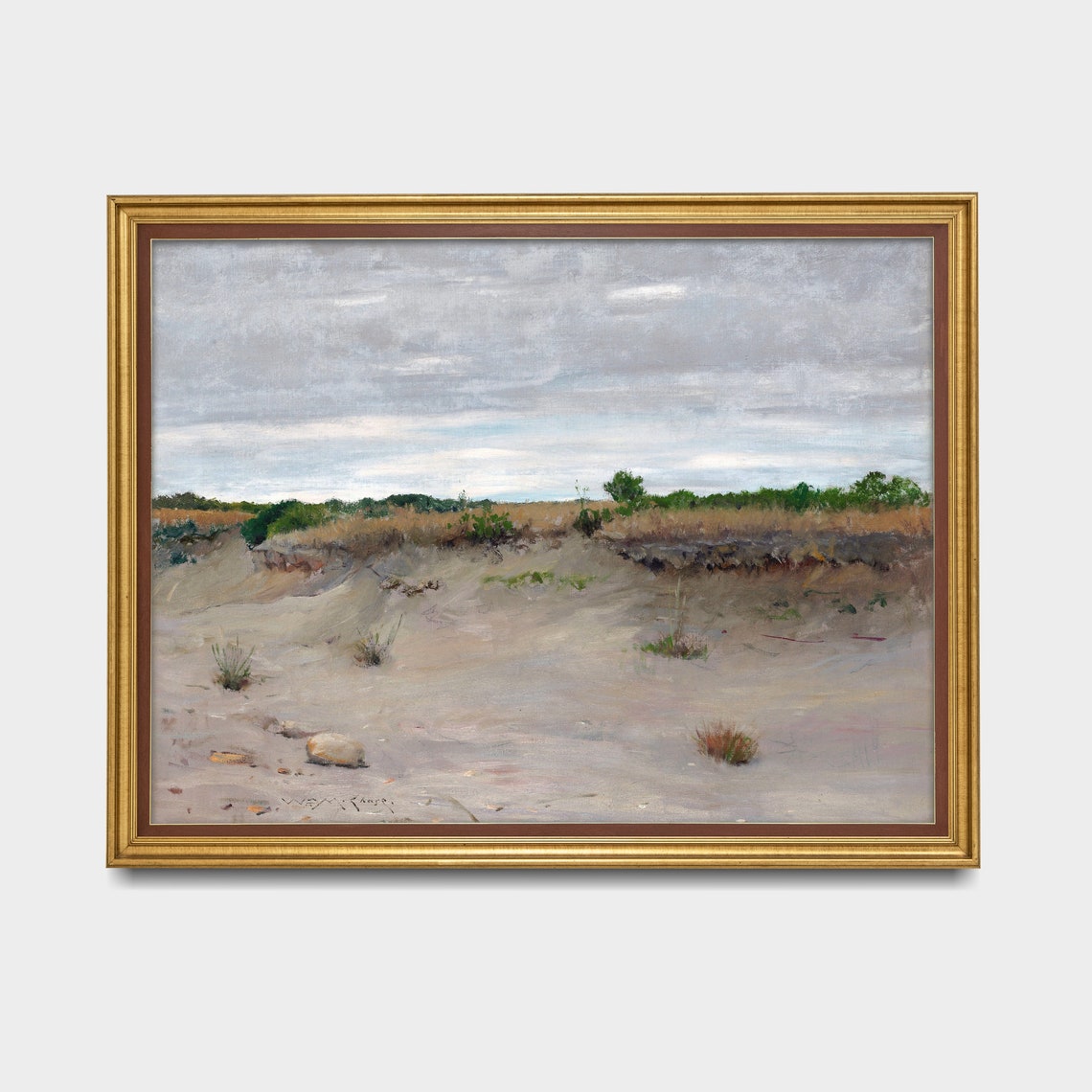 Windswept Pale Sand Dunes Under a Cloudy Grey Sky Vintage Poster - Image 3