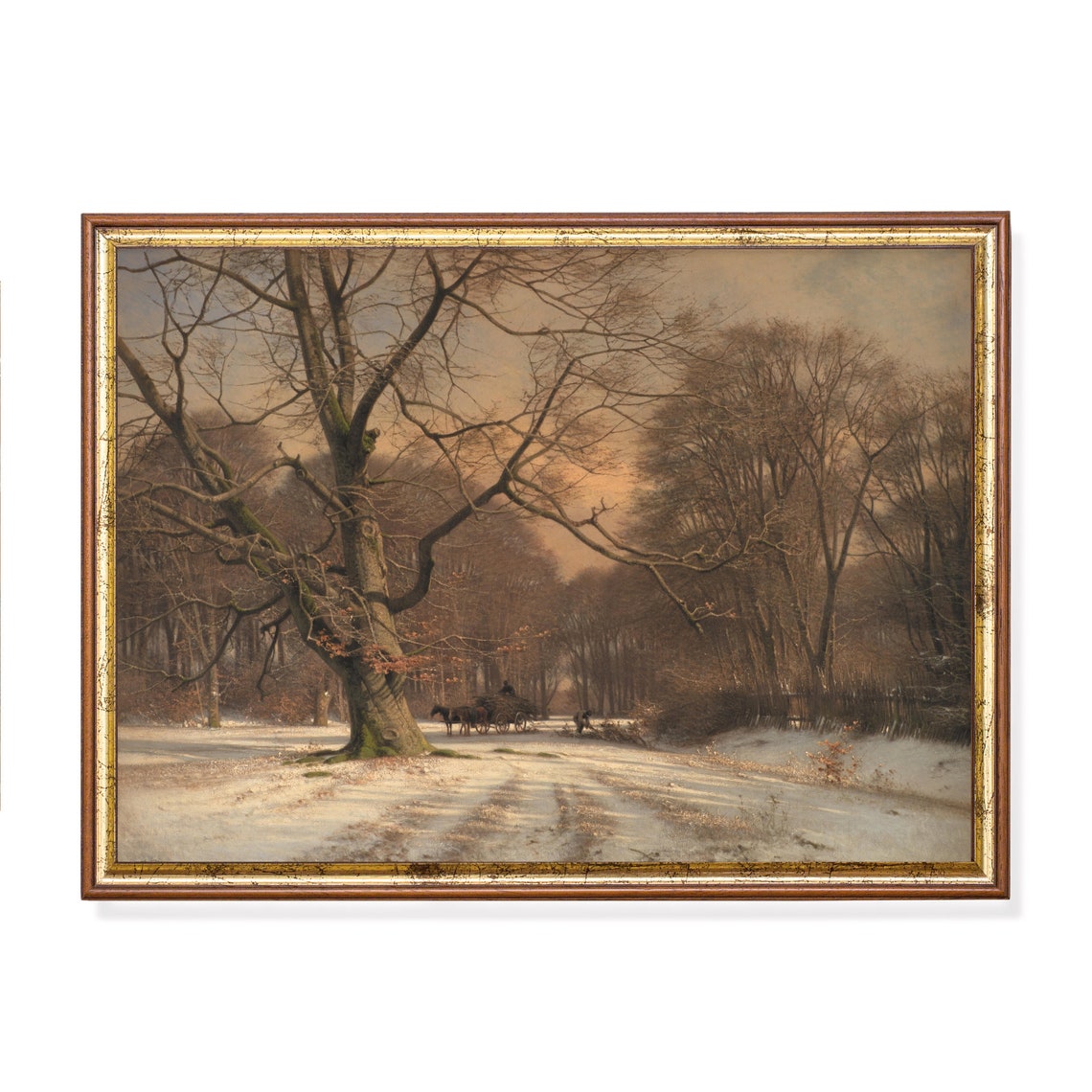 Snowy Forest Road With Ancient Oak Vintage Winter Scene Poster