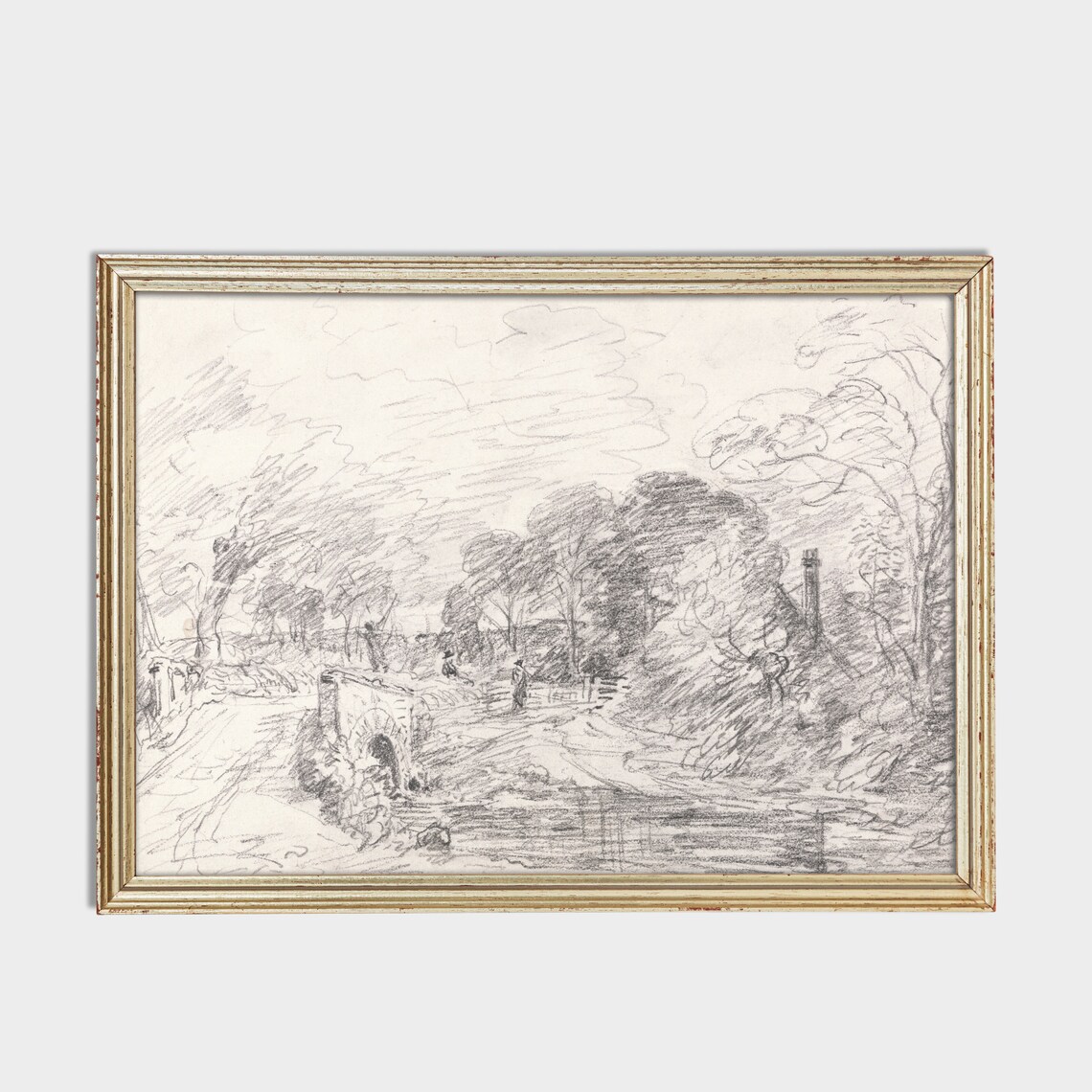 Pencil Sketch of a Country Bridge over a Stream Landscape Poster - Image 4