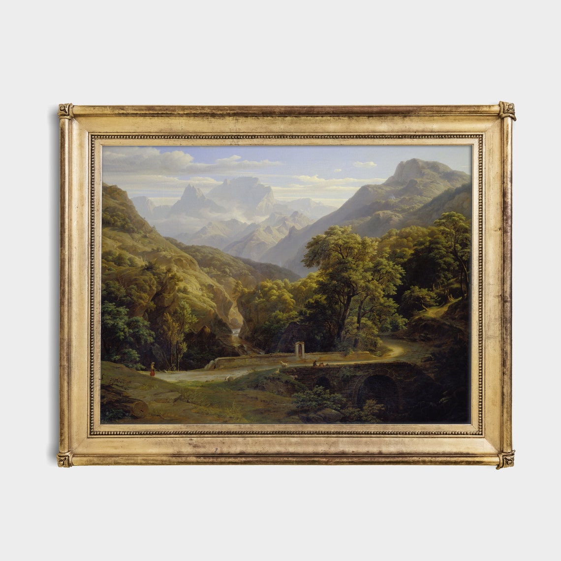 Stone Bridge Over a Mountain River in an Alpine Valley Poster - Image 2