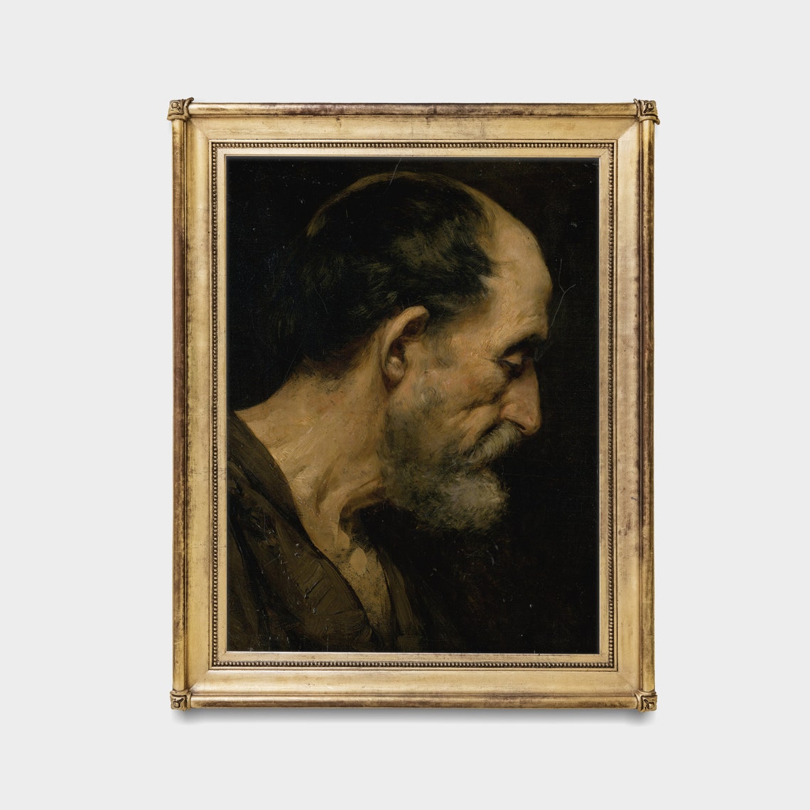 Vintage Old Man Profile Portrait Gray Beard Antique Study Wall Art - Image 4
